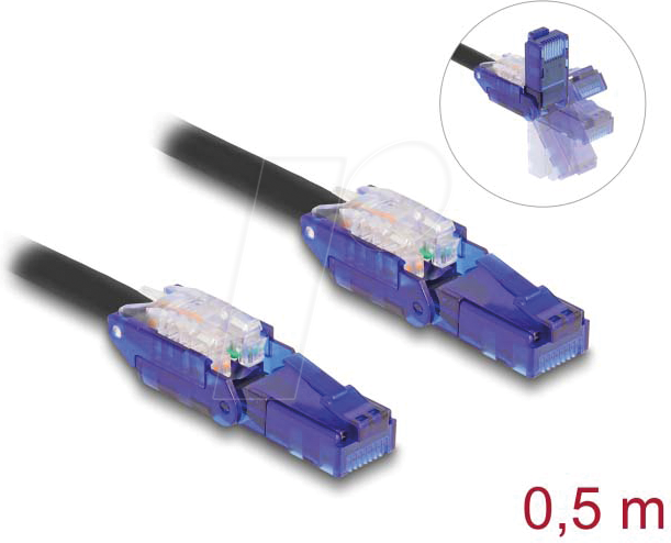 DELOCK 80925 - Cat.6 Patchkabel, UTP, 180° winkelbare Stecker, schwarz, 0,5 m