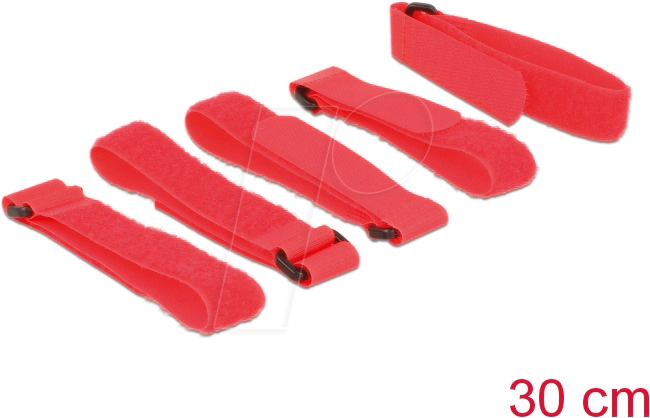 DELOCK 18705 - Klett-Kabelbinder mit Schlaufe, 300 mm, x 20 mm, 5 Stück, rot