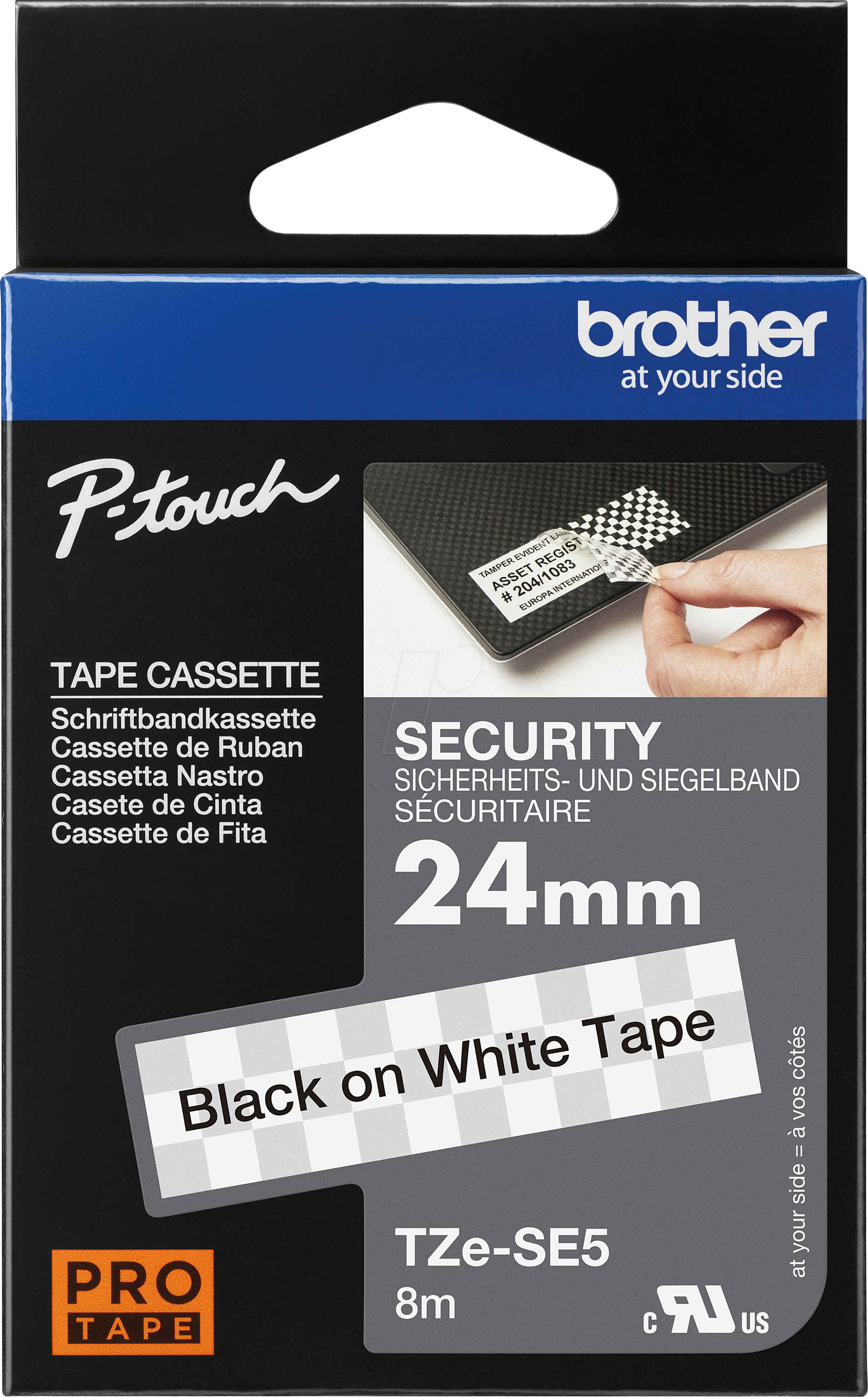 P-TOUCH TZESE5 - Siegelband (Sicherheit), schwarz auf weiß, 24mm