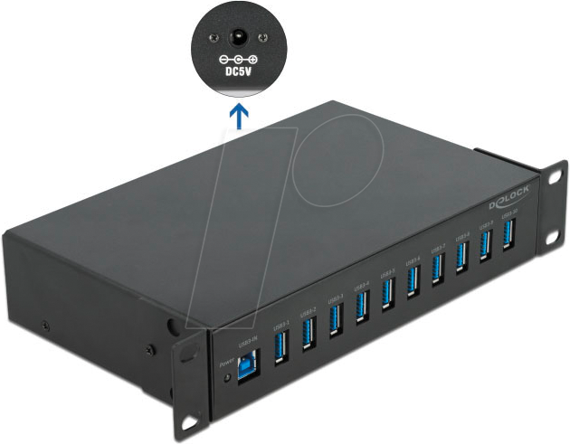 DELOCK 64112 - USB 3.0 10 Port 10 Zoll Industrie-Hub, schwarz
