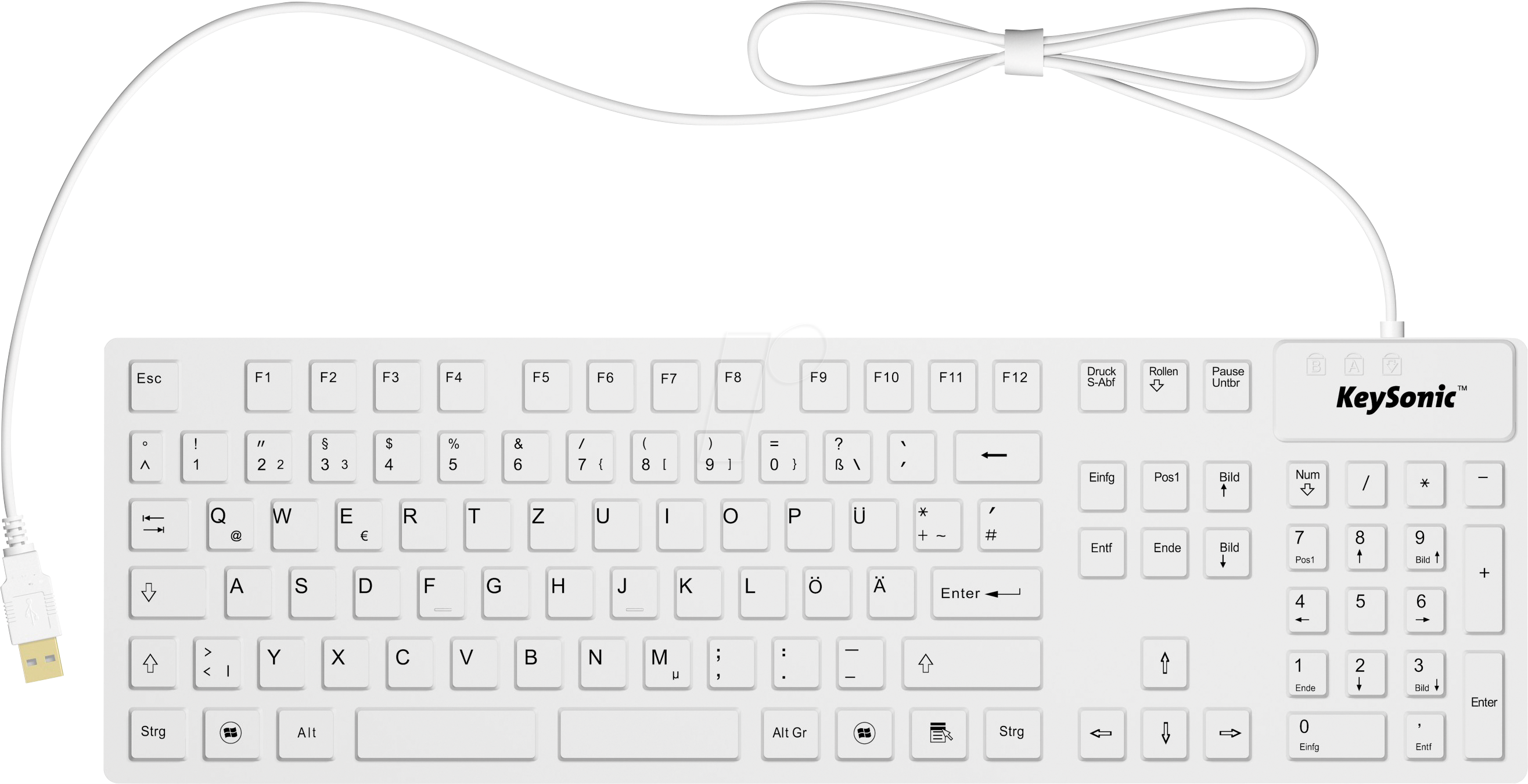 KEYSONIC 28063 - Tastatur, USB, Silikon, IP68, weiß