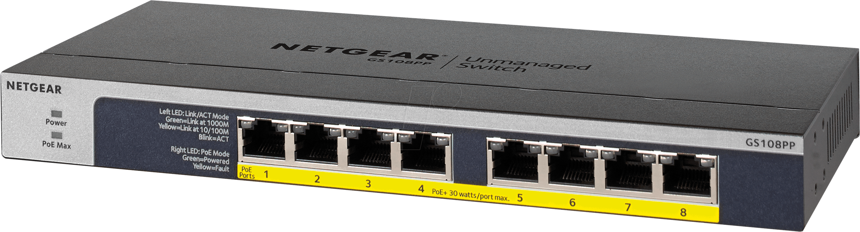 Thumbnail - NETGEAR GS108PP - Switch, 8-Port, Gigabit Ethernet, PoE