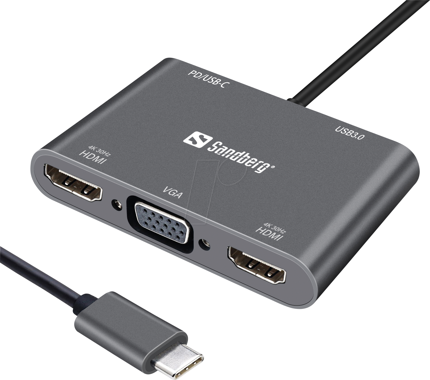 SANDBERG 136-35 - Adapter USB-C > 2x HDMI + VGA + USB 3.0 + PD, 4K