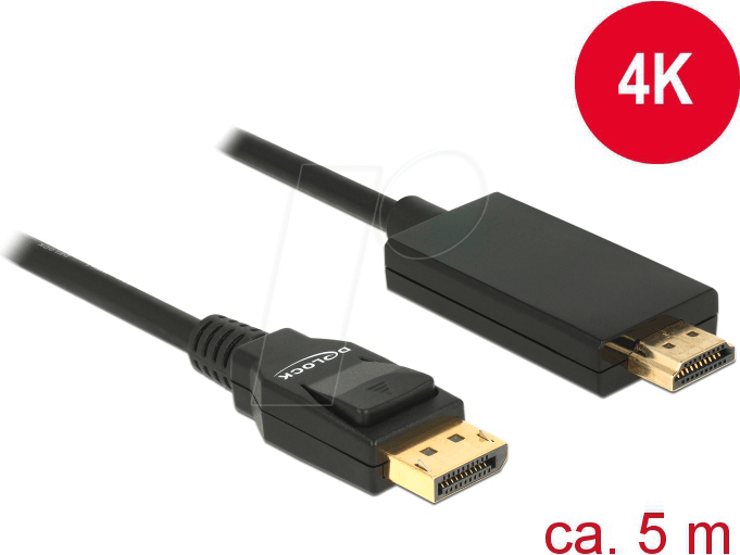 DELOCK 85319 - Kabel DP 1.2 Stecker > HDMI-A Stecker, 5 m