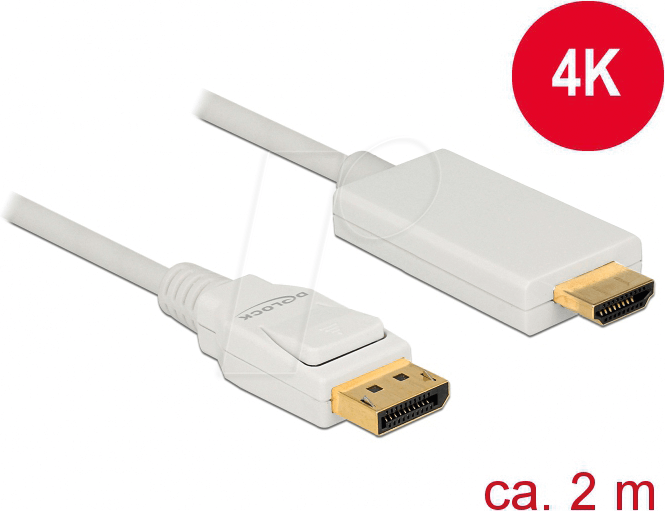 Thumbnail - DELOCK 83818 - Delock Kabel DP 1.2 Stecker > HDMI-A Stecker, weiß, 2 m