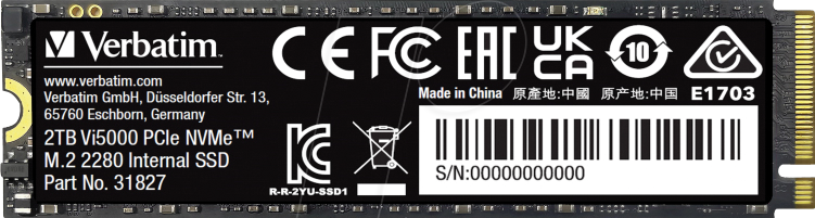 VERBATIM 31827 - Verbatim Vi5000 PCIe NVMe M.2 SSD 2 TB