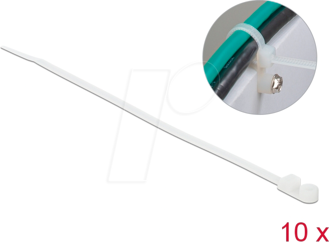 DELOCK 18946 - Kabelbinder mit Befestigungsöse, 300 x 4,8 mm, weiß, 10 Stück