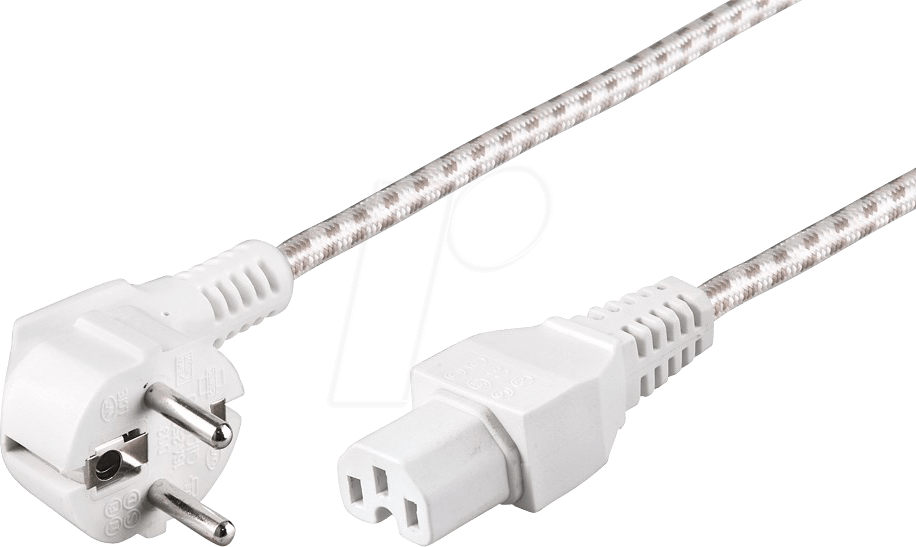 NKTX 200 WS - Netzkabel, Schutzkontaktstecker, gew, 2 m, ws, C15, Textil