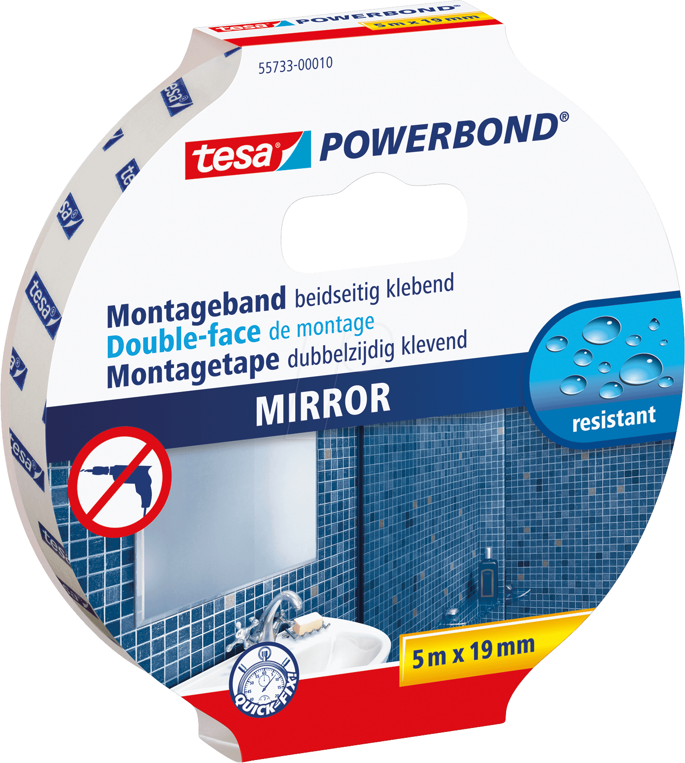 TESA 55733 - Montageband tesa Powerbond® Spiegel, 5 m x 19 mm