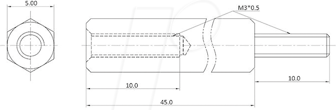 ECON D3X45A5MT - Abstandsbolzen Messing M3 45 mm Innen/Außen