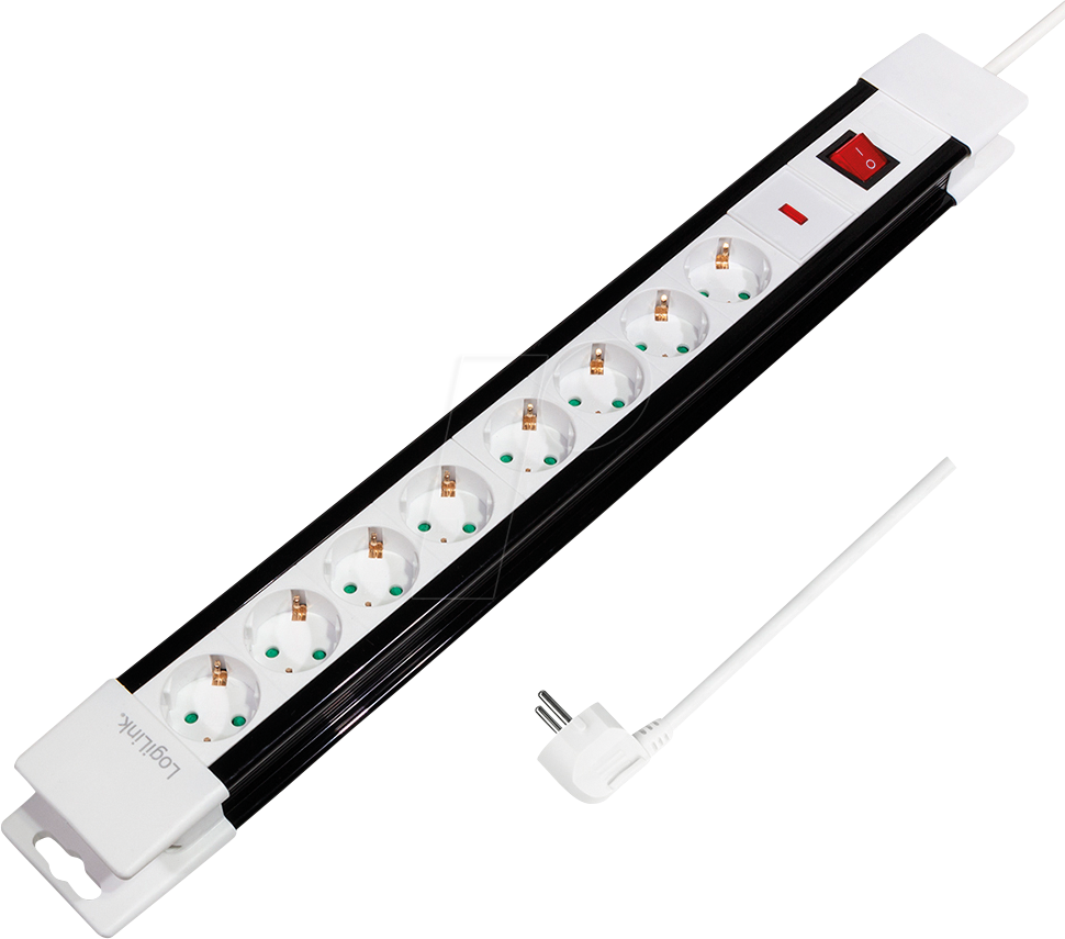 LOGILINK LPS207 - Steckdosenleiste, 8-fach, mit Schalter, 3 m, schwarz