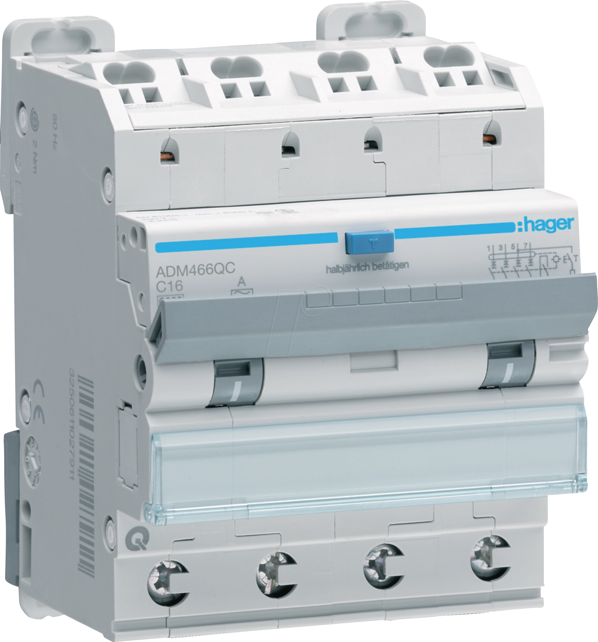 Thumbnail - HAGER ADM466QC - FI/LS-Schalter 4-polig 6kA C-16A 30mA Typ A QC/QB