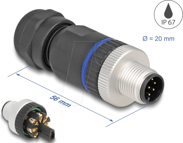 DELOCK 60535 - M12 Steckverbinder A-kodiert 8 Pin Stecker , mit Schraubanschlus