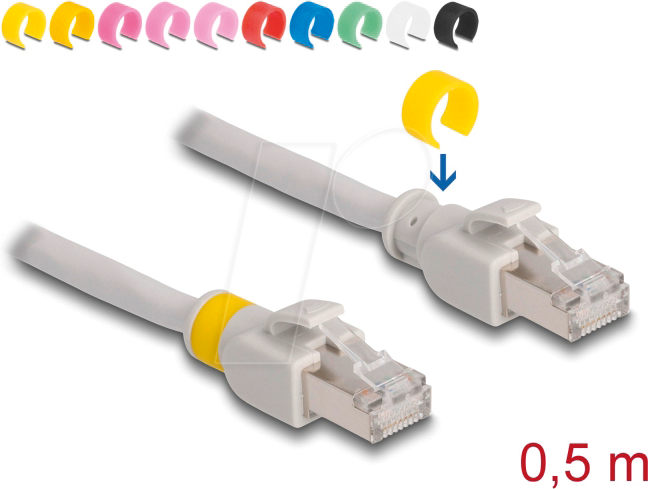 DELOCK 80117 - Patchkabel Cat.6A S/FTP mit farbigen Clips 0,5 m