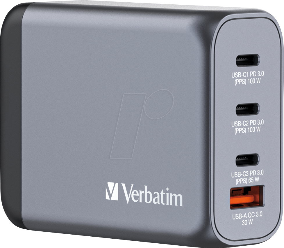 Thumbnail - VERBATIM 32202 - USB-Ladegerät, 100 W, 3x USB-C PD, 1x USB-A QC 3.0, GaN