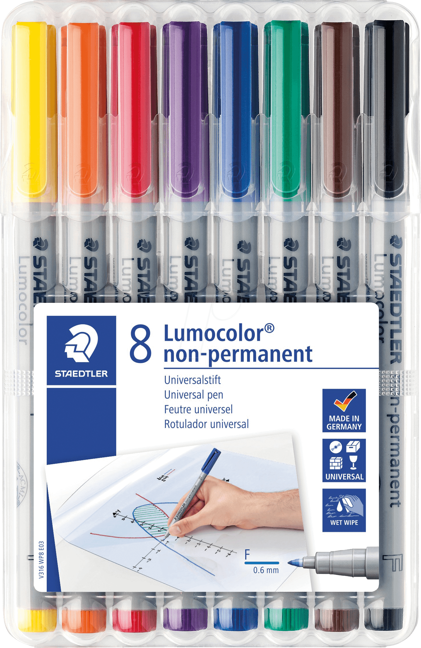 STAEDTLER 316WP8 - Non-permanent Stift F, 0,6 mm, Set, 8 Farben