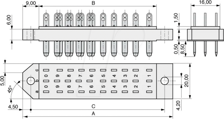 MPE 383-2-030 - Messerleiste V2, 30-polig, 3-reihig, gerade, mit Lötstiften