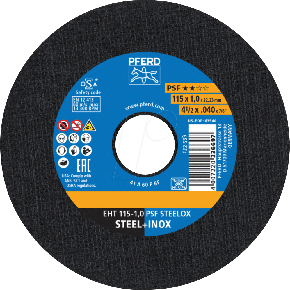 PFERD 61730100 - Trennscheibe EHT 115x1,0x22,23 mm gerade Universallinie PSF STEE