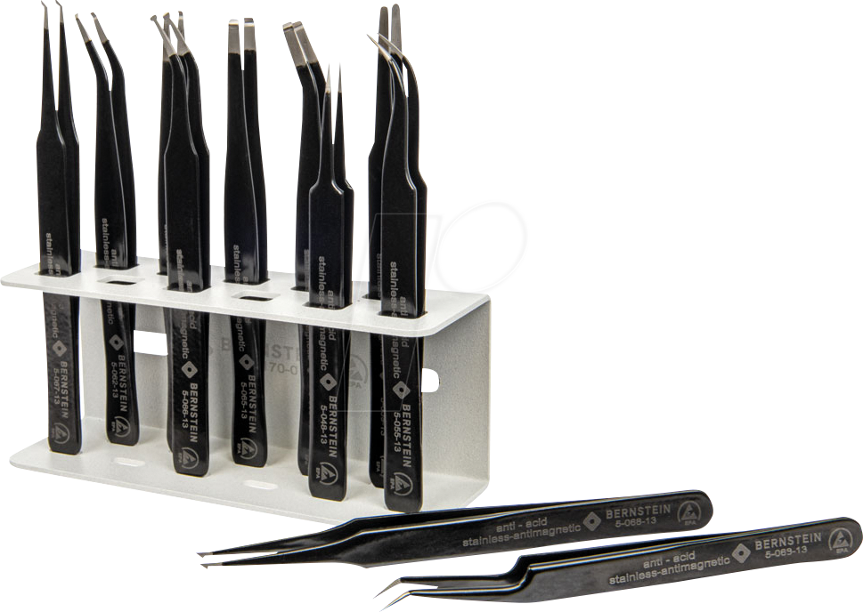 BERN 5 170 G - SMD-Pinzettensatz, 11-teilig, geometrisch, ESD, mit ESD-Halter