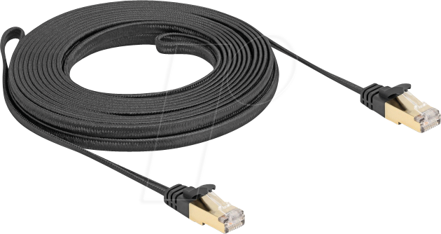 DELOCK 80329 - RJ45 Flachkabel, Cat.6a, S/FTP, Geflechtmantel, 7,5 m, schwarz