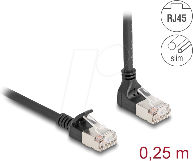 DELOCK 80285 - Cat.6a Patchkabel, S/FTP, oben gewinkelt / gerade, 0,25 m