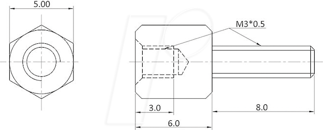 Thumbnail - ECON D3X06A5MT - Abstandsbolzen Messing M3 6 mm Innen/Außen