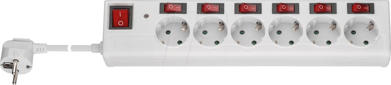 GB 72568 - Steckdosenleiste, 6-fach, 1,5 m, mit Schalter, weiß