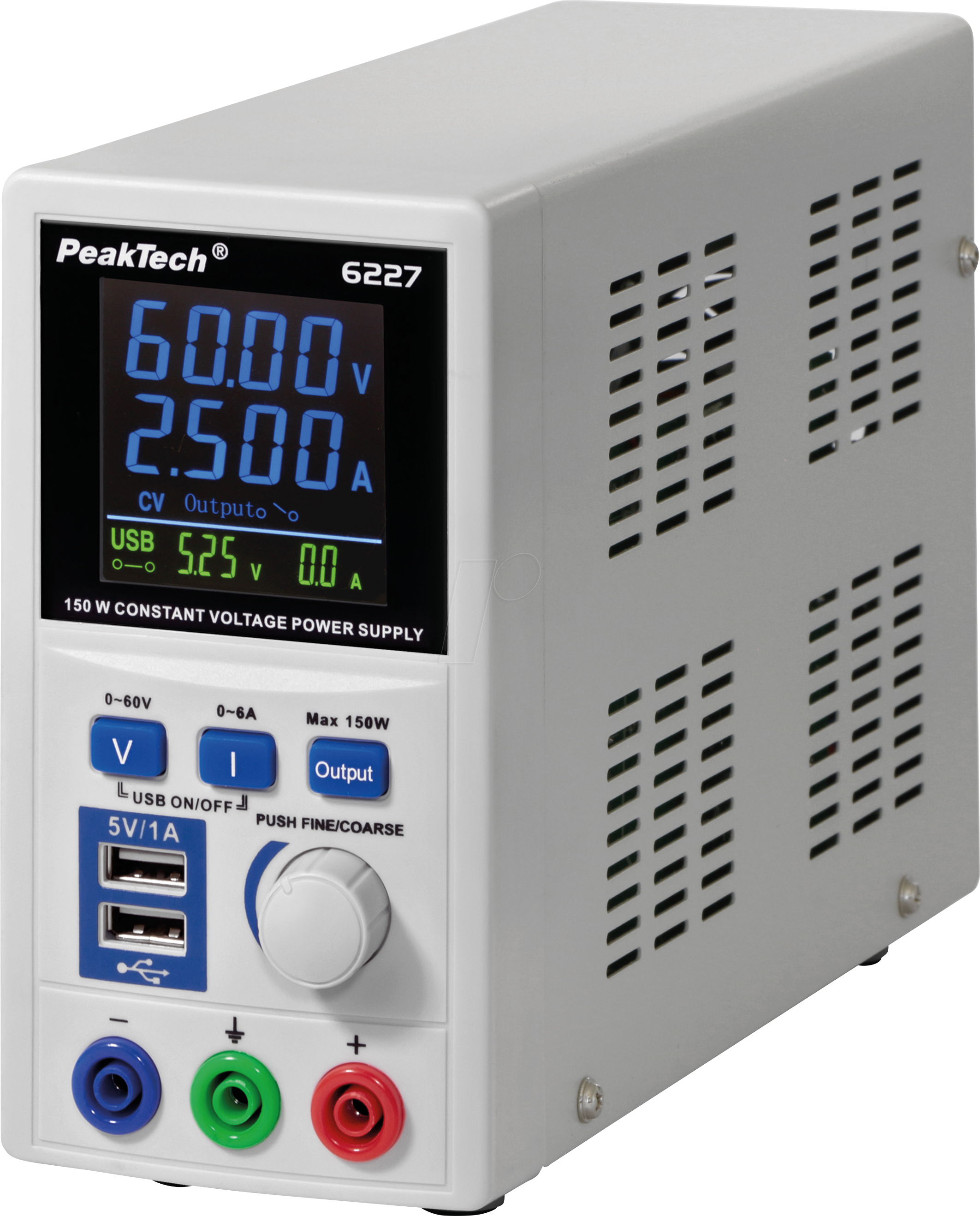PEAKTECH 6227 - Labornetzgerät, 0 - 60 V, 0 - 6 A, stabilisiert, 2x USB