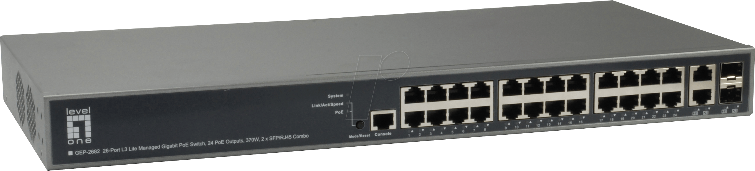 Thumbnail - LEVELONE GEP2682 - Switch, 26-Port, Gigabit Ethernet, 24x PoE, 2x SFP/RJ45