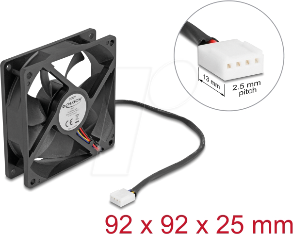 DELOCK 67297 - Axiallüfter 12 V DC, 92 x 92 x 25 mm schwarz