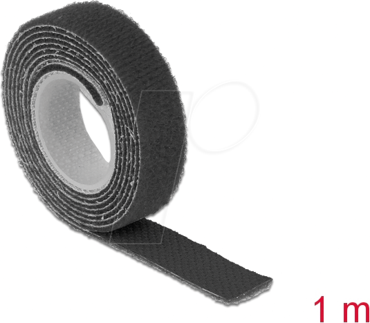 DELOCK 18709 - Klettband auf Rolle, 1 m x 13 mm, schwarz