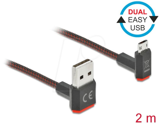 Thumbnail - DELOCK 85268 - Dual Easy USB 2.0 Kabel, A St. auf micro B St,, gew., 2,0 m