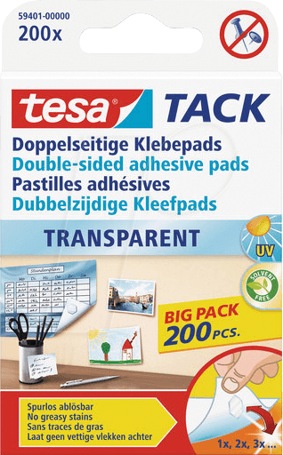 TESA 59401 - tesa® TACK doppelseitige Klebepads, 200 Stück