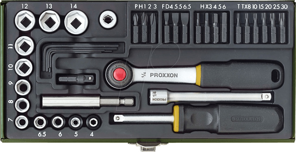 PROXXON 23070 - Steckschlüsselsatz, Multi, 1/4”, 39 -teilig