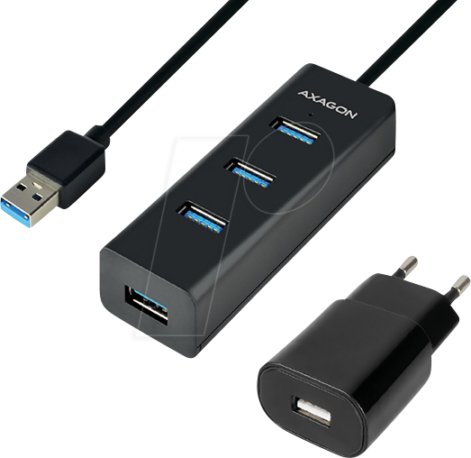 AXG HUE-S2BP - USB 3.0, 4-Port Hub, 4xA, USB-A-Kabel, Netzteil, 120 cm