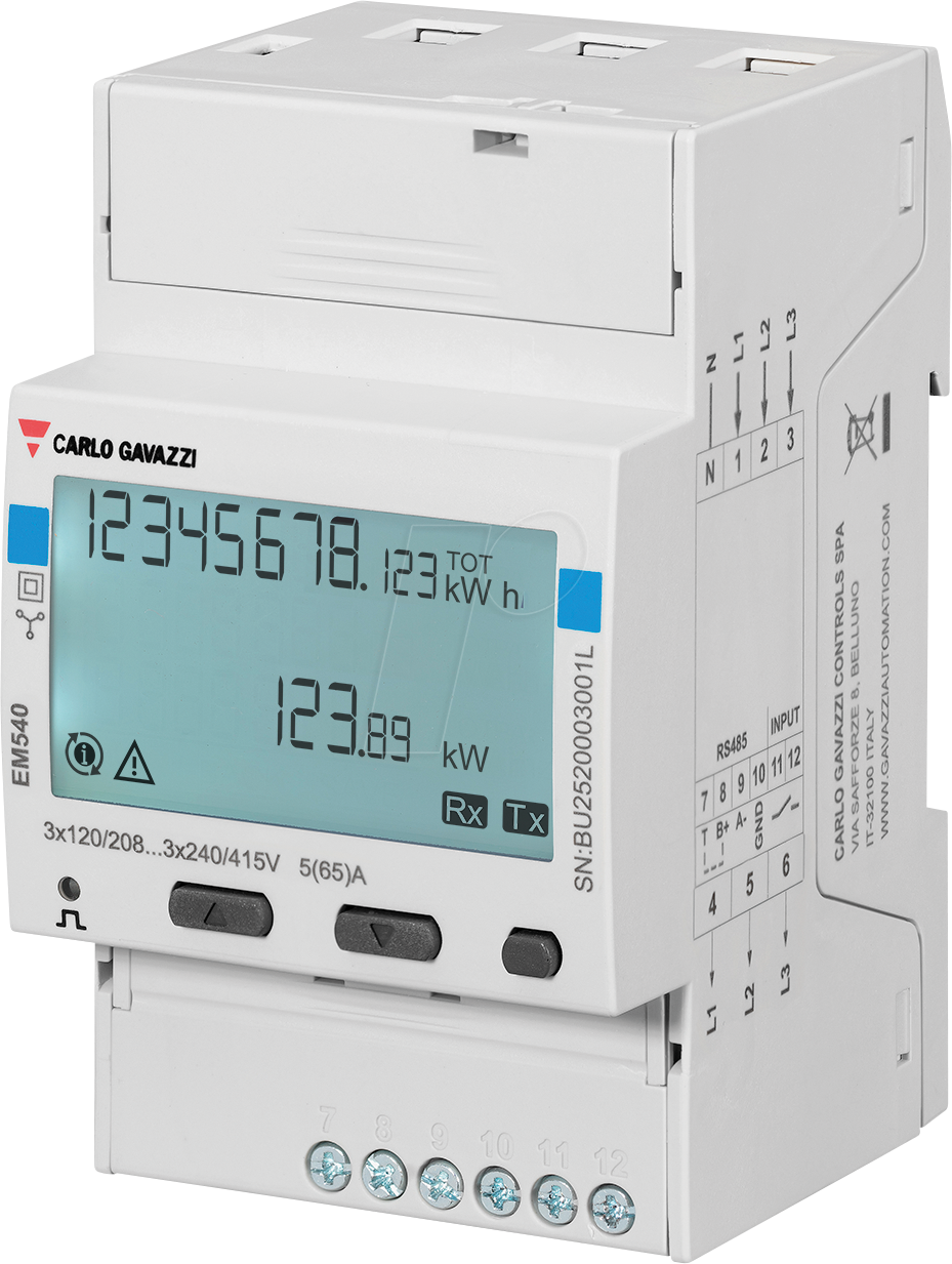 EM540DINAV23XS1X - Energiezähler EM540, 2 / 3 Phasen, LCD Display, RS485 Modbus