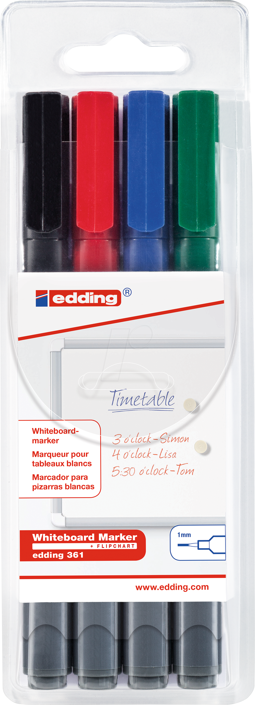 EDDING 361/4S - Whiteboard Marker, 1,0 mm, 4-farbig sortiert