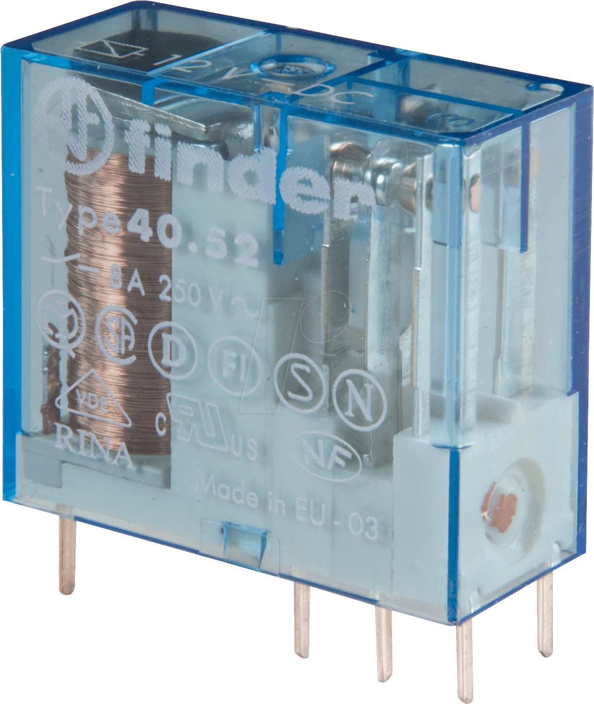 FIN 40.52.8 24V - Steckrelais, 2x UM, 250V/8A, 24VAC, RM 5,0mm