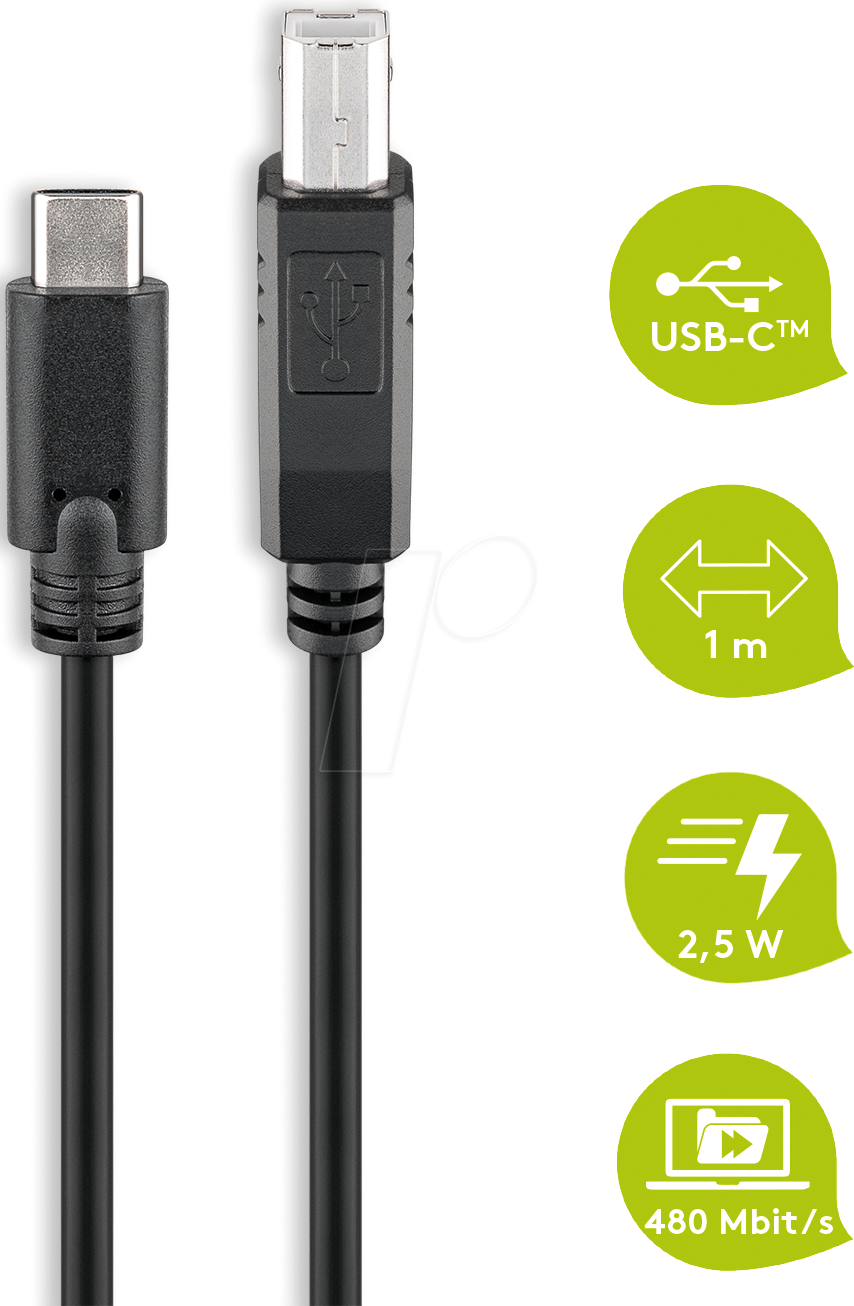 GOOBAY 67985 - USB 2.0 Kabel, C Stecker auf B Stecker, 1 m