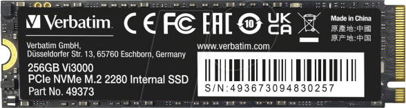 VERBATIM 49373 - Verbatim Vi3000 PCIe NVMe M.2 SSD 256 GB
