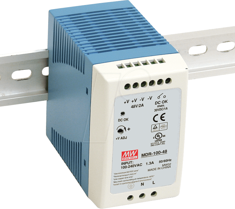 MW MDR-100-24 - Schaltnetzteil, Hutschiene, 96 W, 24 V, 4 A