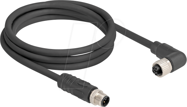 DELOCK 80524 - M12 Kabel L-kodiert 4 Pin Stecker> Buchse rechts gewinkelt PUR
