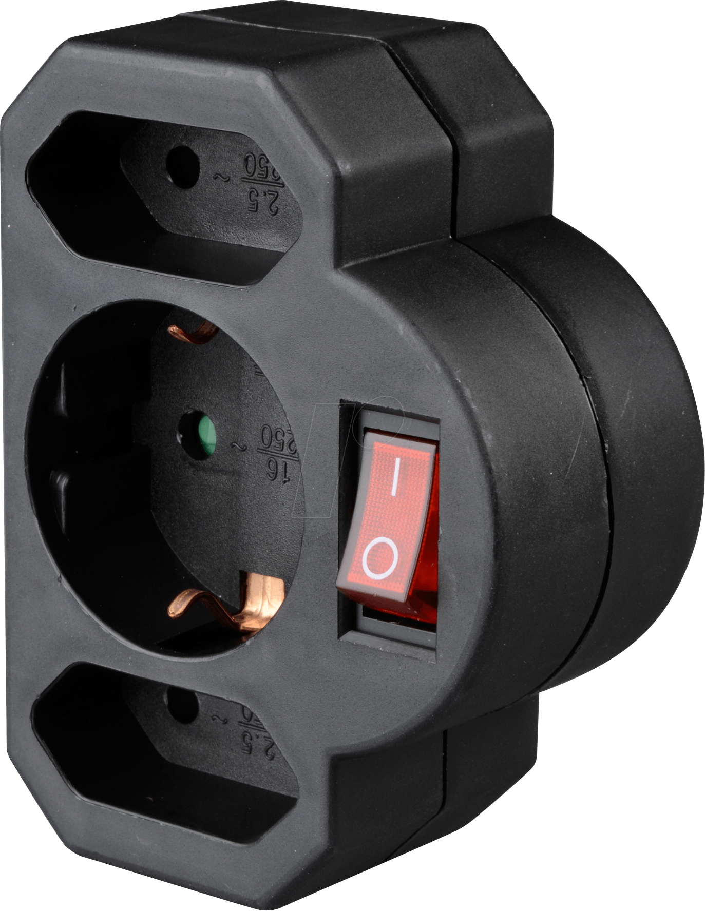 SSD 3 SW - Zwischenstecker, 2-fach Euro, 1-fach Schutzkontakt, mit Schalter