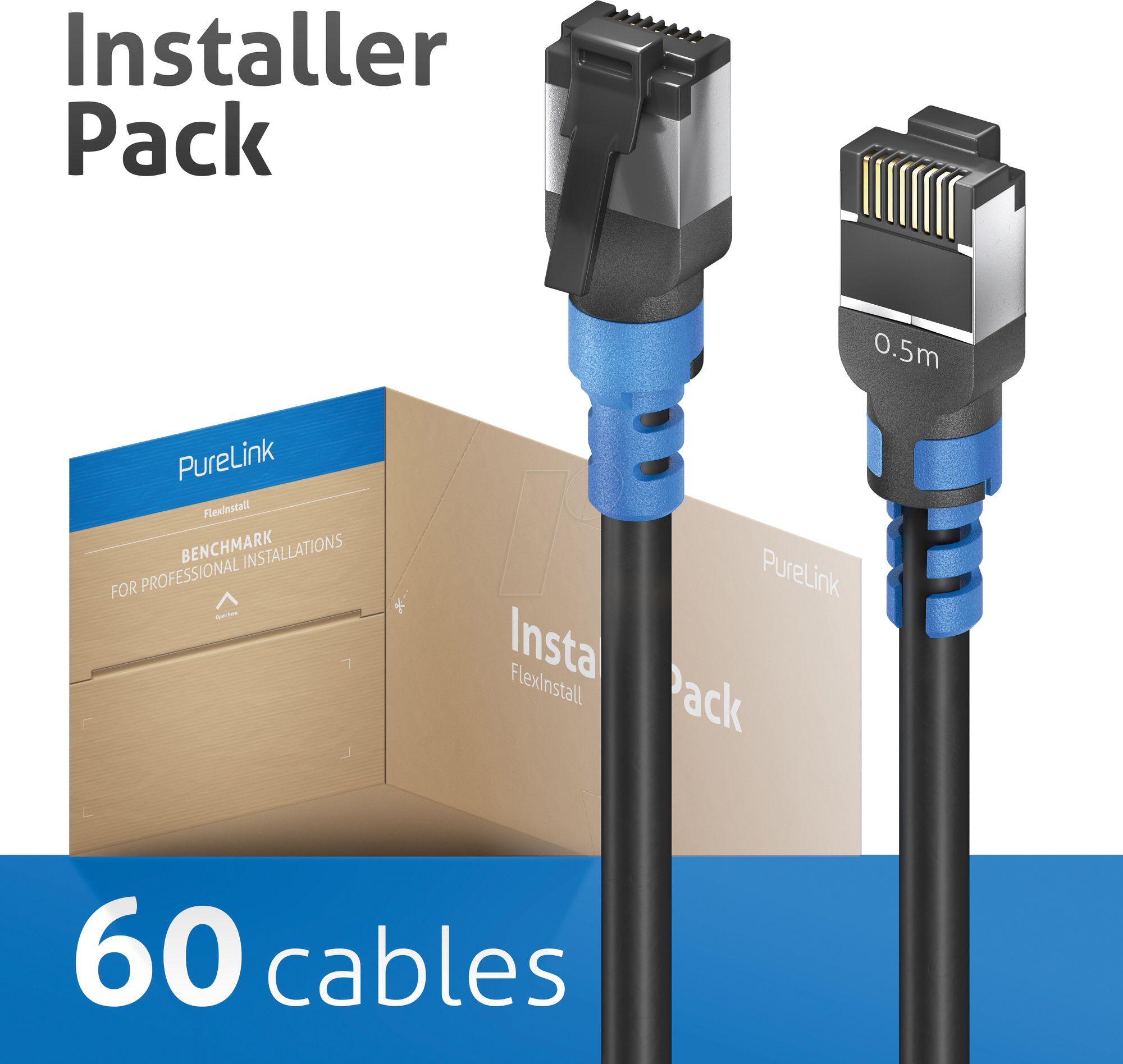 PURE FIPC110005P - Patchkabel, Cat.6a, S/FTP, schwarz, 0,5 m, 60 Stück