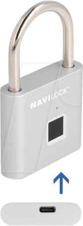 NAVILOCK 20966 - Vorhängeschloss mit Fingerabdrucksensor, 75 x 45 x 13 mm, silber
