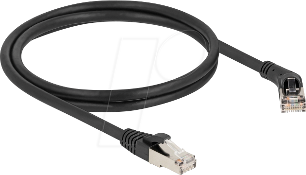 DELOCK 80489 - Patchkabel Cat.6A S/FTP, 45° rechts / gerade, 1 m, schwarz