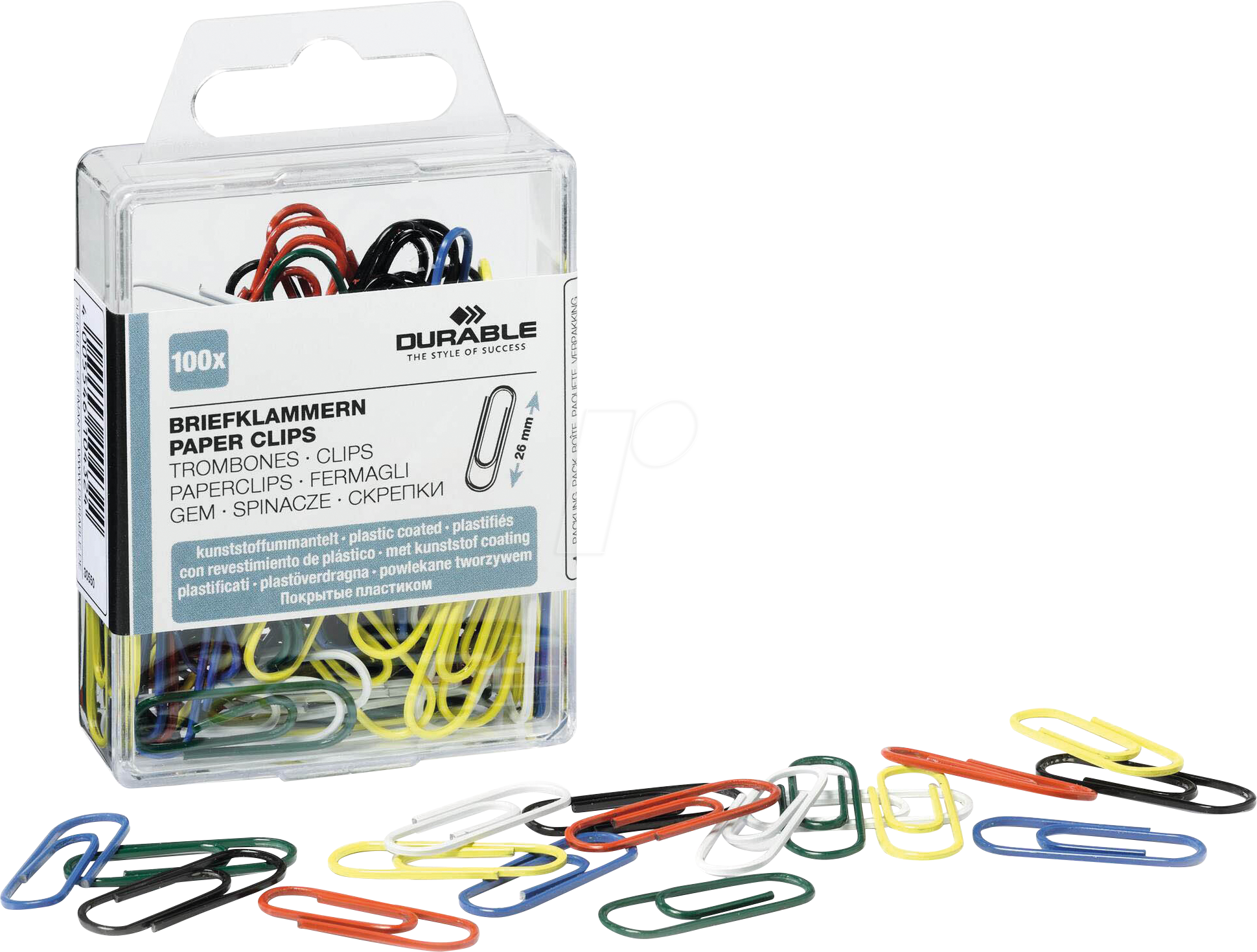 DURABLE 125300 - Büroklammern, 26 mm, farbig sortiert, 100 Stück