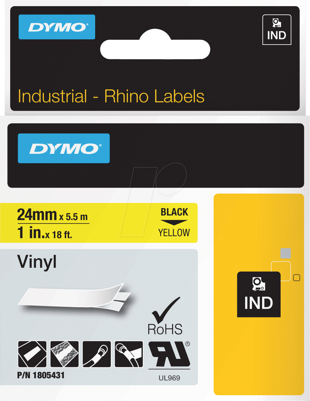 Thumbnail - DYMO IND 1805431 - DYMO IND Band Vinyl, 24mm, schwarz/gelb