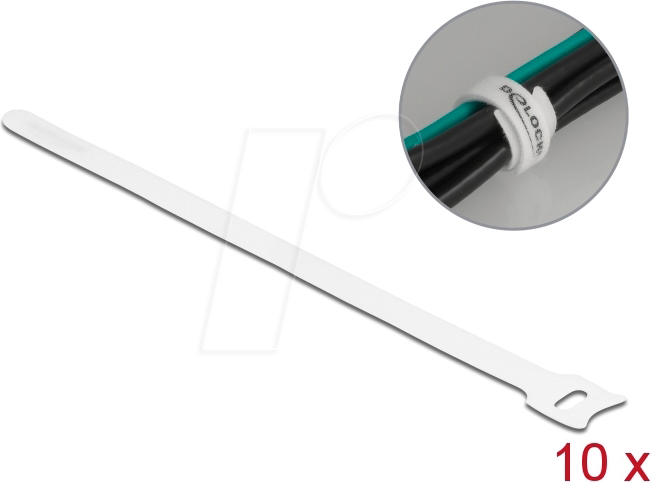 DELOCK 19523 - Klett-Kabelbinder L 250 x B 12 mm weiß 10 Stück