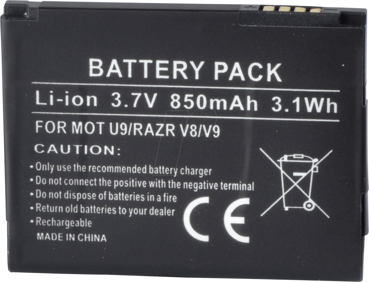 AKKU MOT 10 - Ersatzakku für Motorola, RAZR V8 / RAZR V9 / U9, Li-Ion, 850 mAh